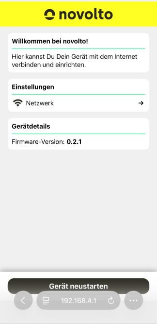 Menú de configuración de novolto Sense