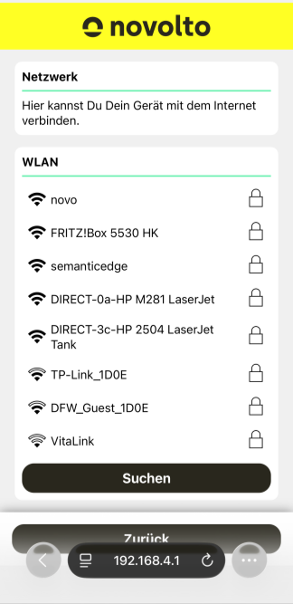 Seleccionar red Wi-Fi doméstica para novolto Sense